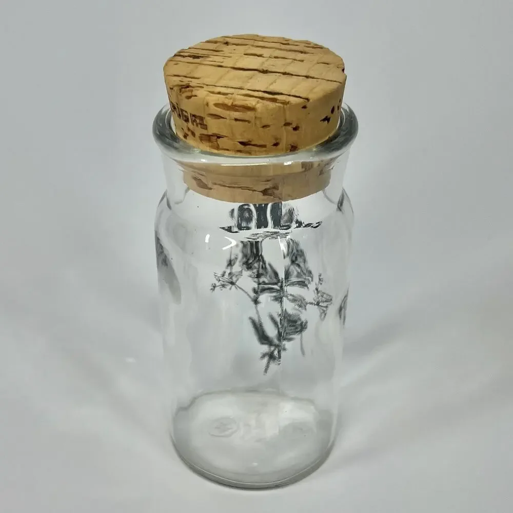Vintage 70s Wheaton Botanical Glass Spice Jar w/ Cork Lid - Caraway Seed